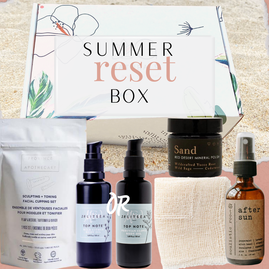 Summer Skin Repair & Reset Box, subscription box with all clean, vegan, cruelty free and natural beauty products.